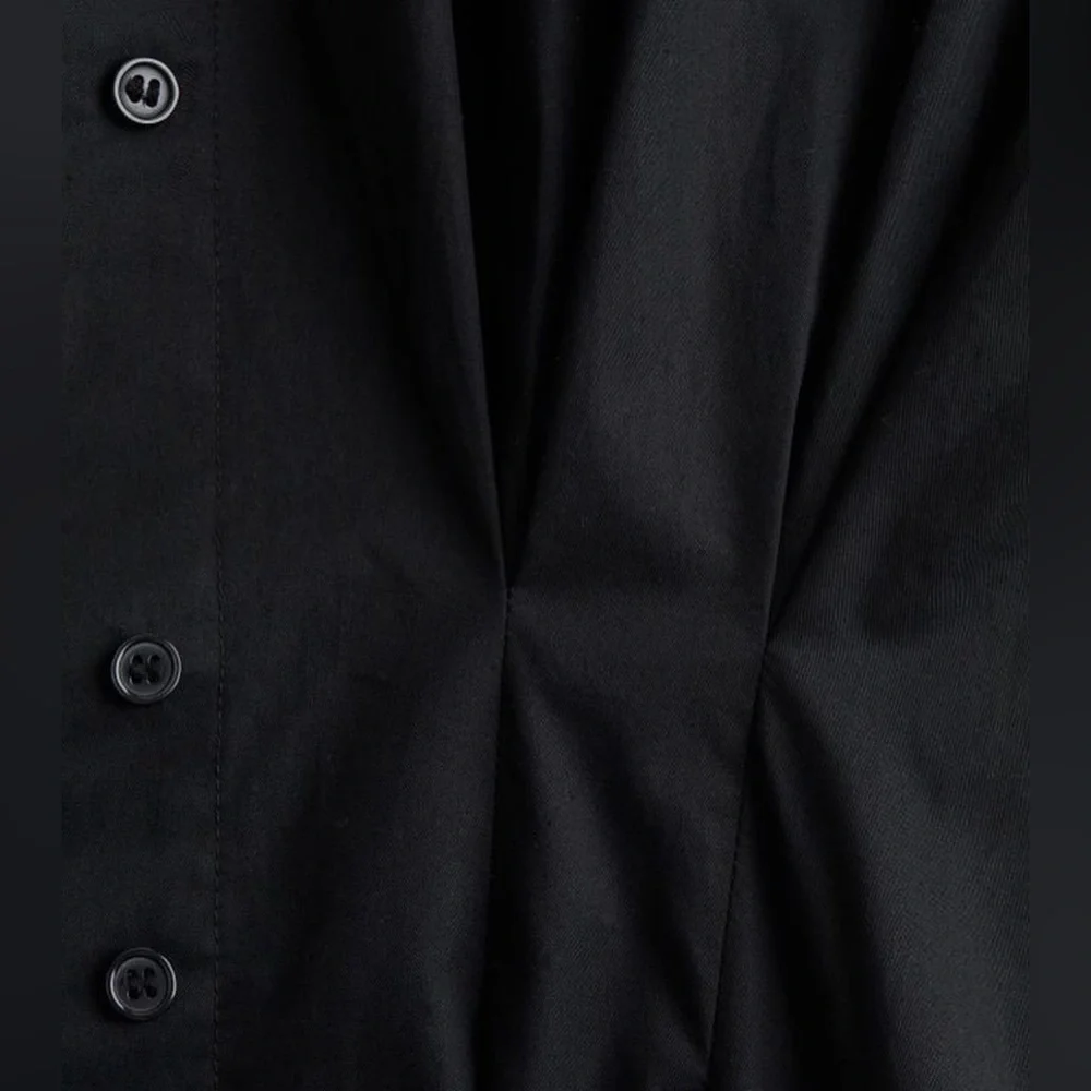 H&M Sleeveless Black Pleated Structured Midi Shirt Dress size M Medium - Picture 4 of 5